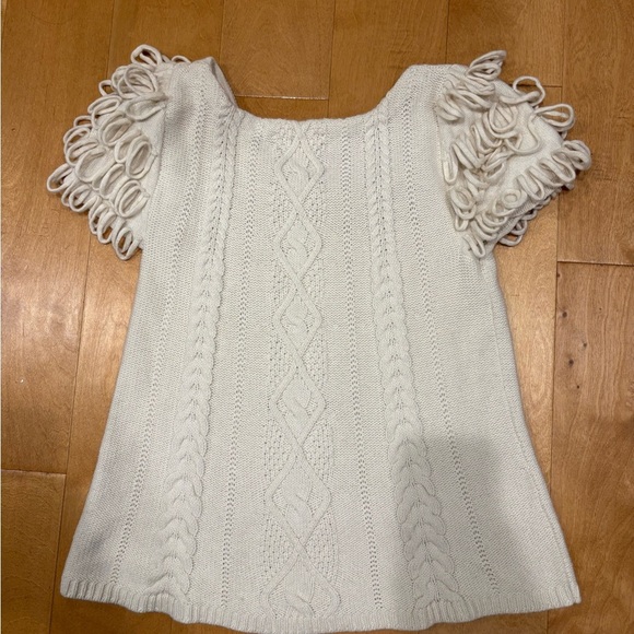 Anthropologie Monogram Looped Epaulet top short sleeve Sweater Ivory M - Picture 5 of 6